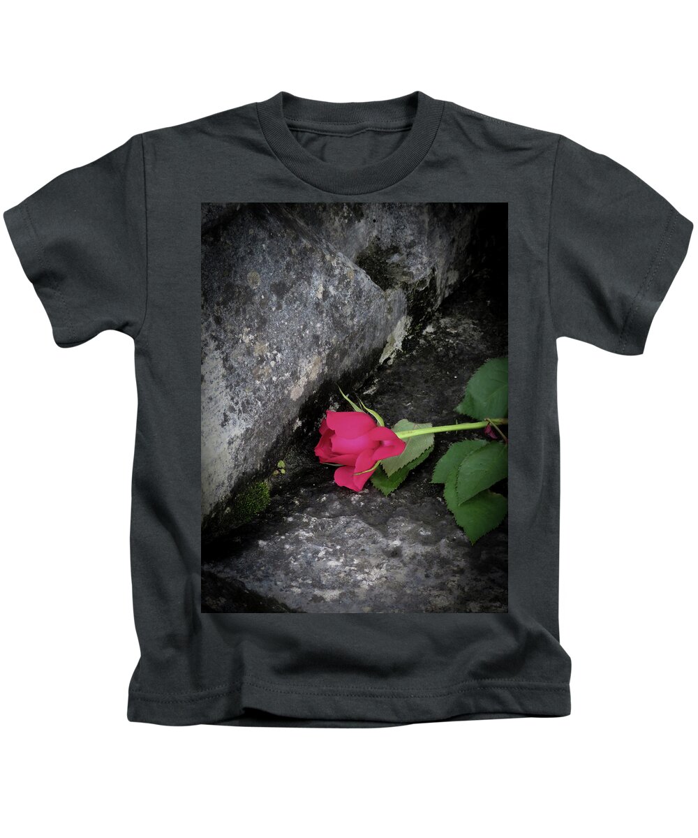 Rose&stone Kids T-Shirt featuring the photograph Rose and Stone by Vicky Edgerly