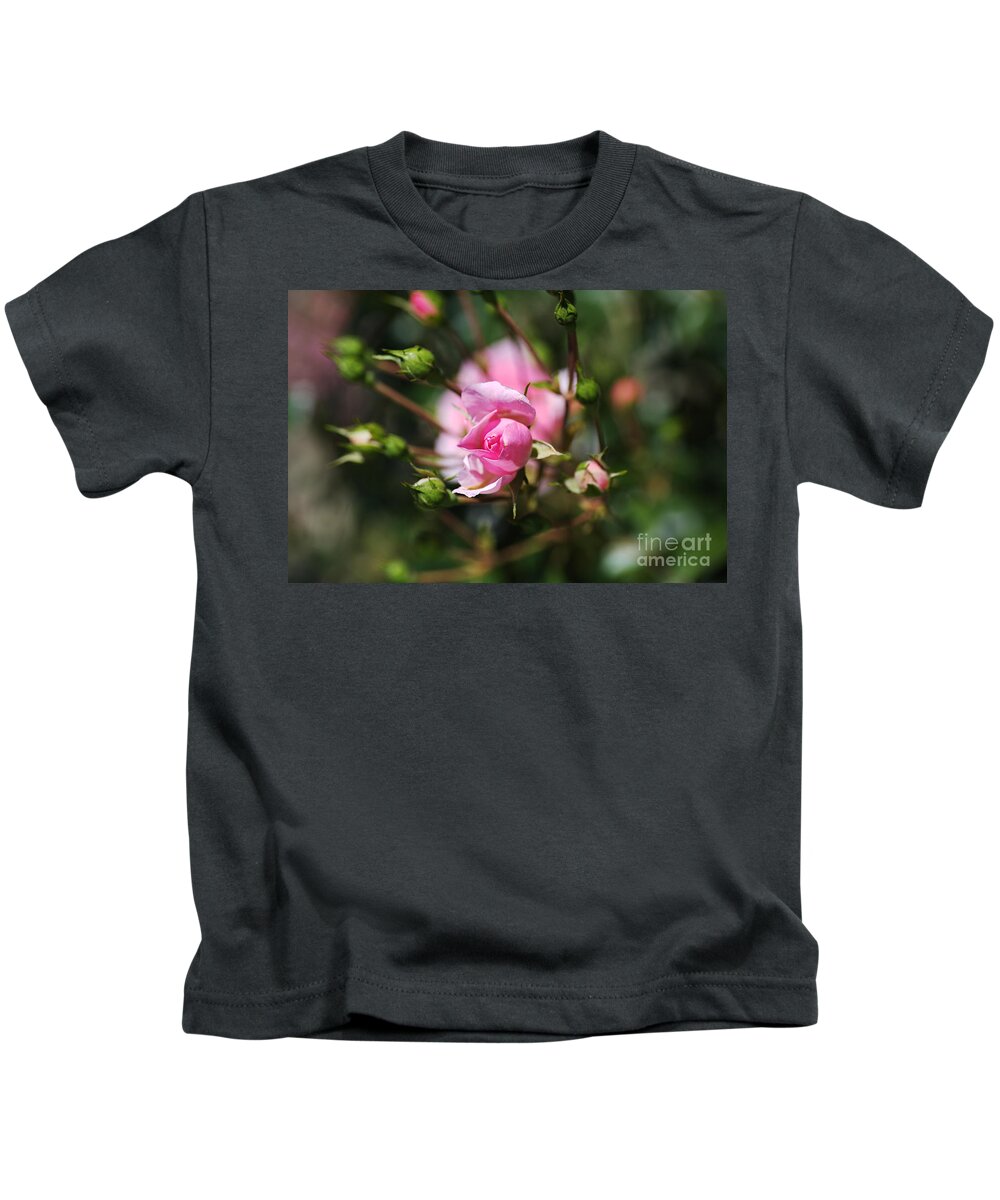 Floribunda Rose Kids T-Shirt featuring the photograph Rose Buds Reaching Out by Joy Watson