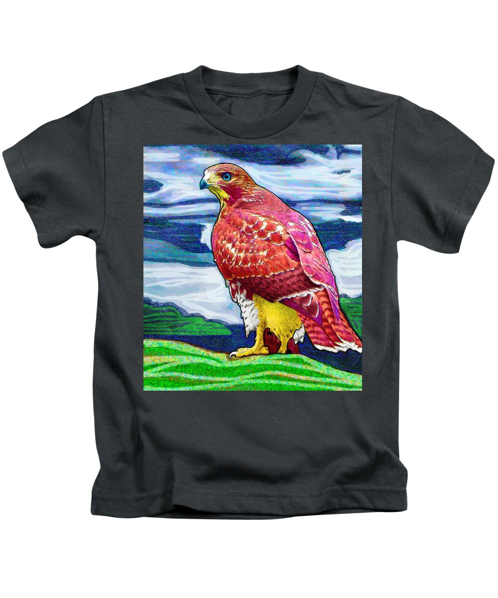 Birds Kids T-Shirt featuring the digital art Rose Hill Hawk by Rod Whyte