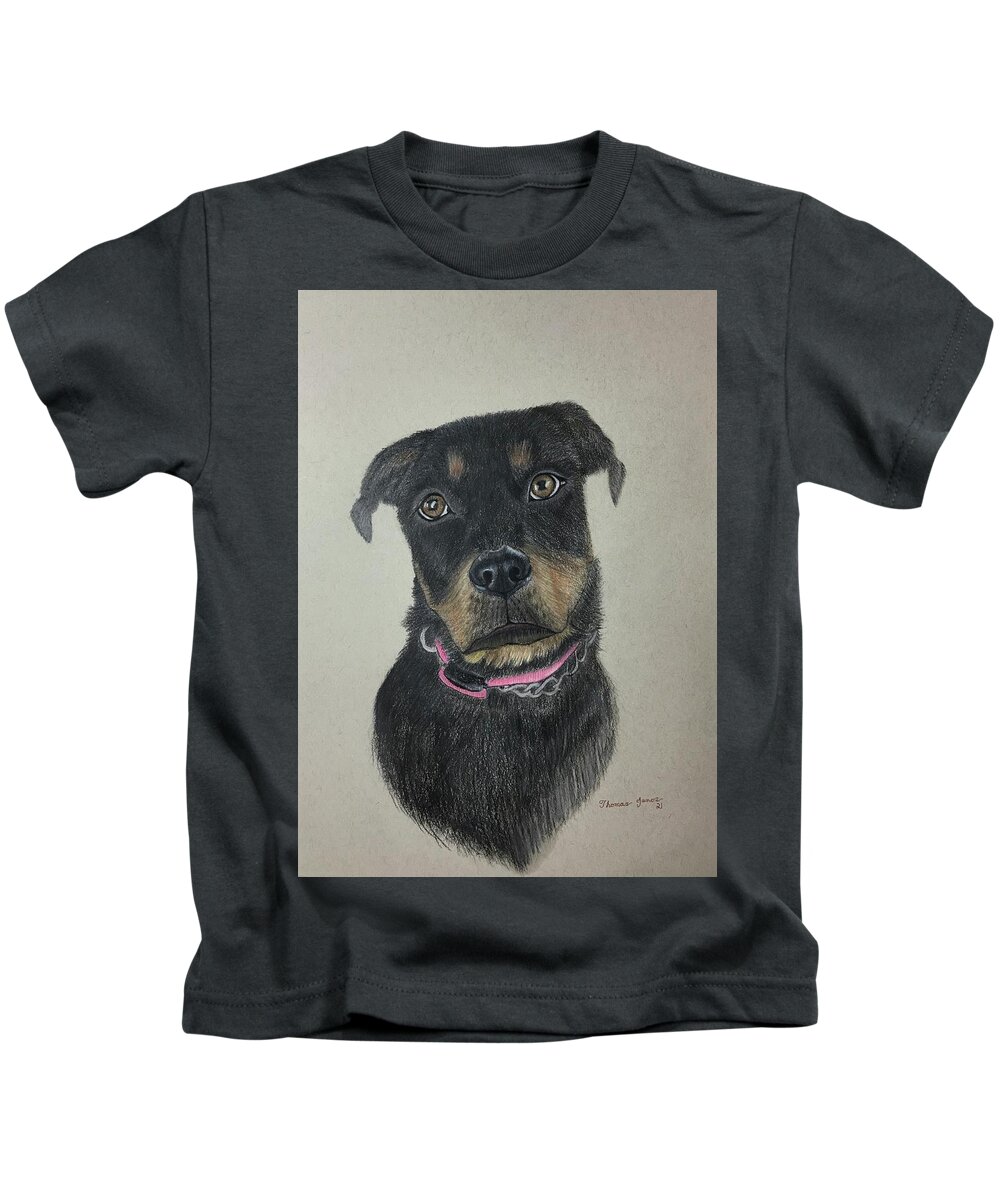 Rottweiler Kids T-Shirt featuring the drawing Rottweiler by Thomas Janos