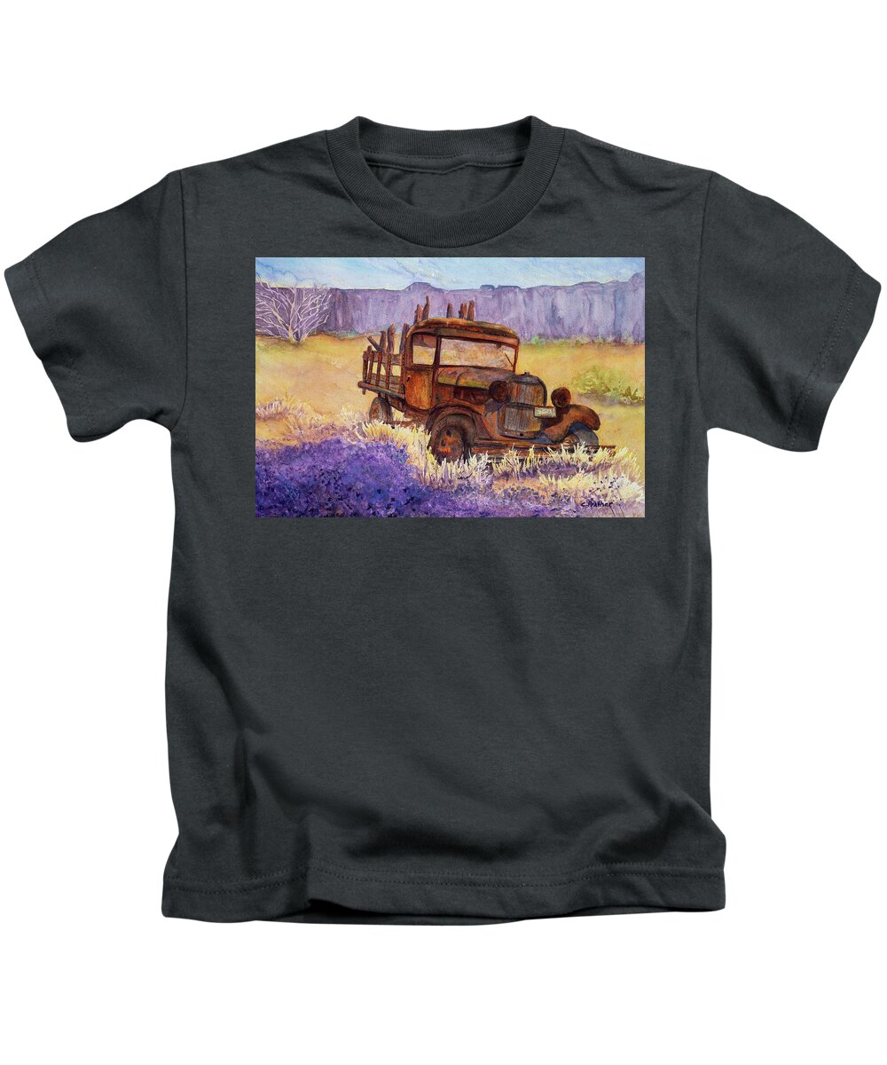 Ford Kids T-Shirt featuring the painting Rust Bucket by Cheryl Prather