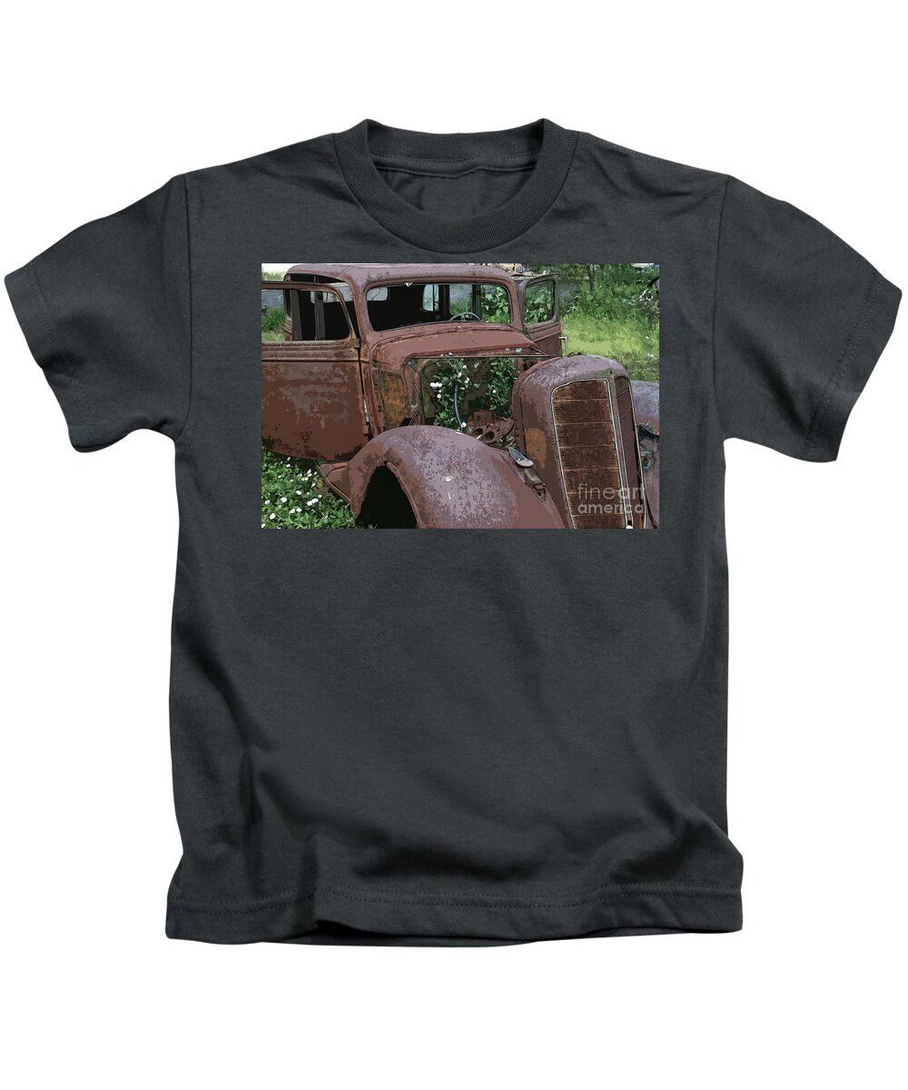 Rusted Kids T-Shirt featuring the photograph Rusted But With Flowers by Neala McCarten