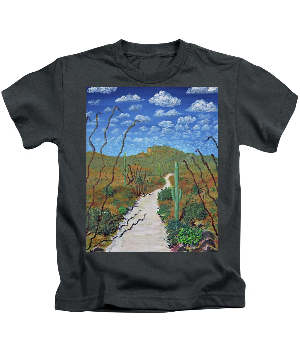 Sabino Canyon Kids T-Shirt featuring the painting Sabino Canyon Trail by Chance Kafka