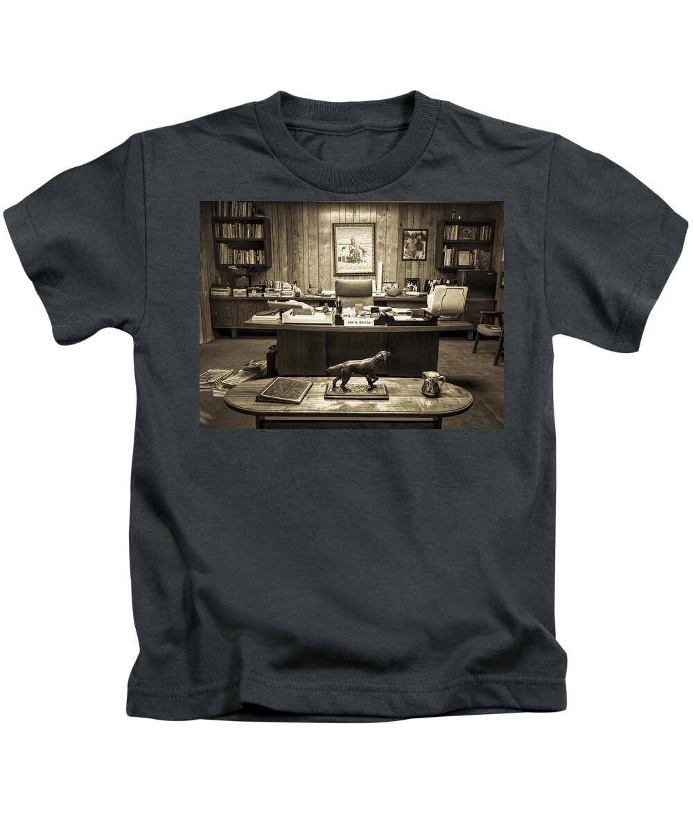 Sam's Office Kids T-Shirt featuring the photograph Sam Walton Office Sepia by Buck Buchanan