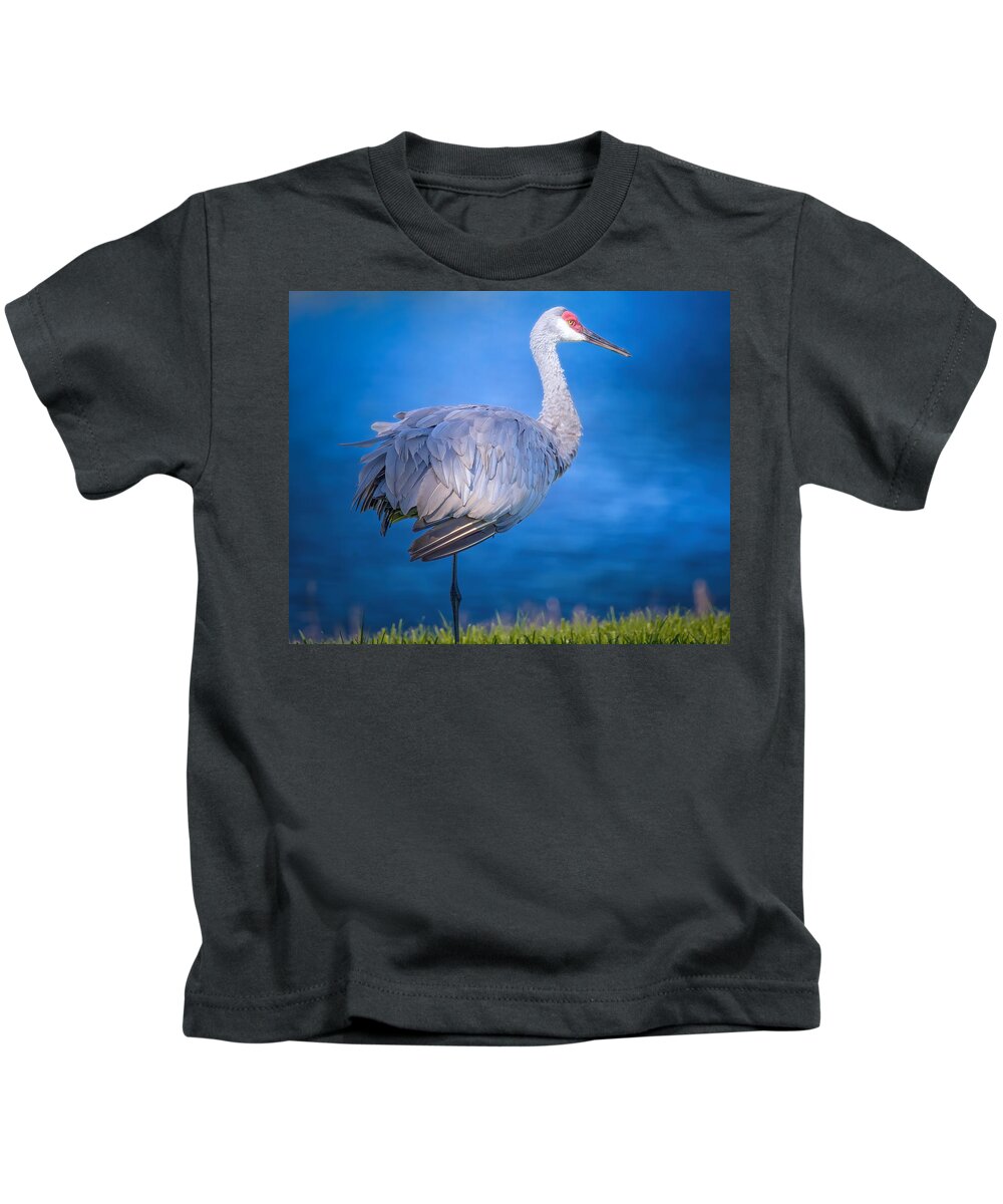 Sandhill Crane Kids T-Shirt featuring the photograph Sandhill Crane by the River by Mark Andrew Thomas