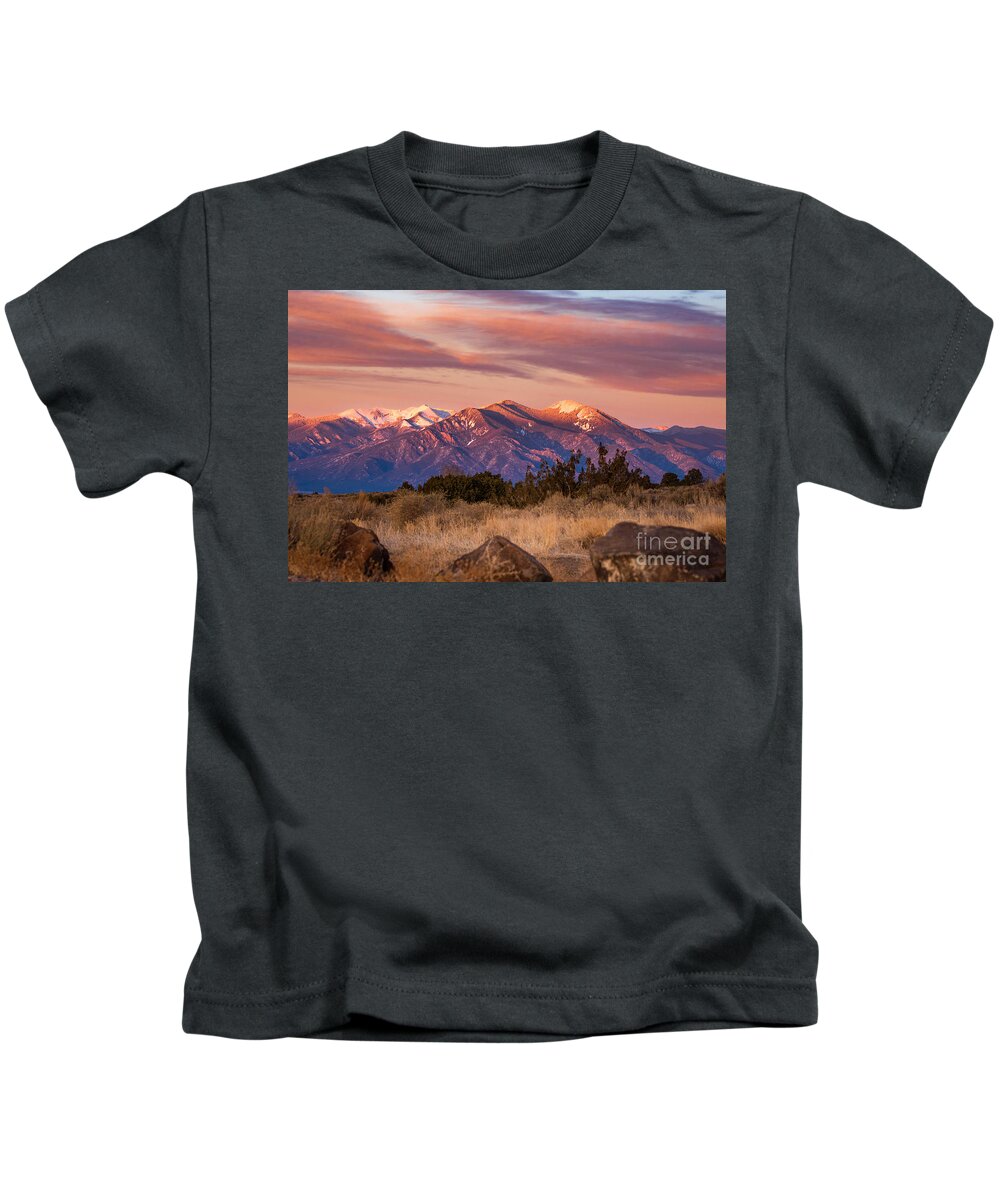 Taos Kids T-Shirt featuring the photograph Sangre de Cristo Sunset by Elijah Rael