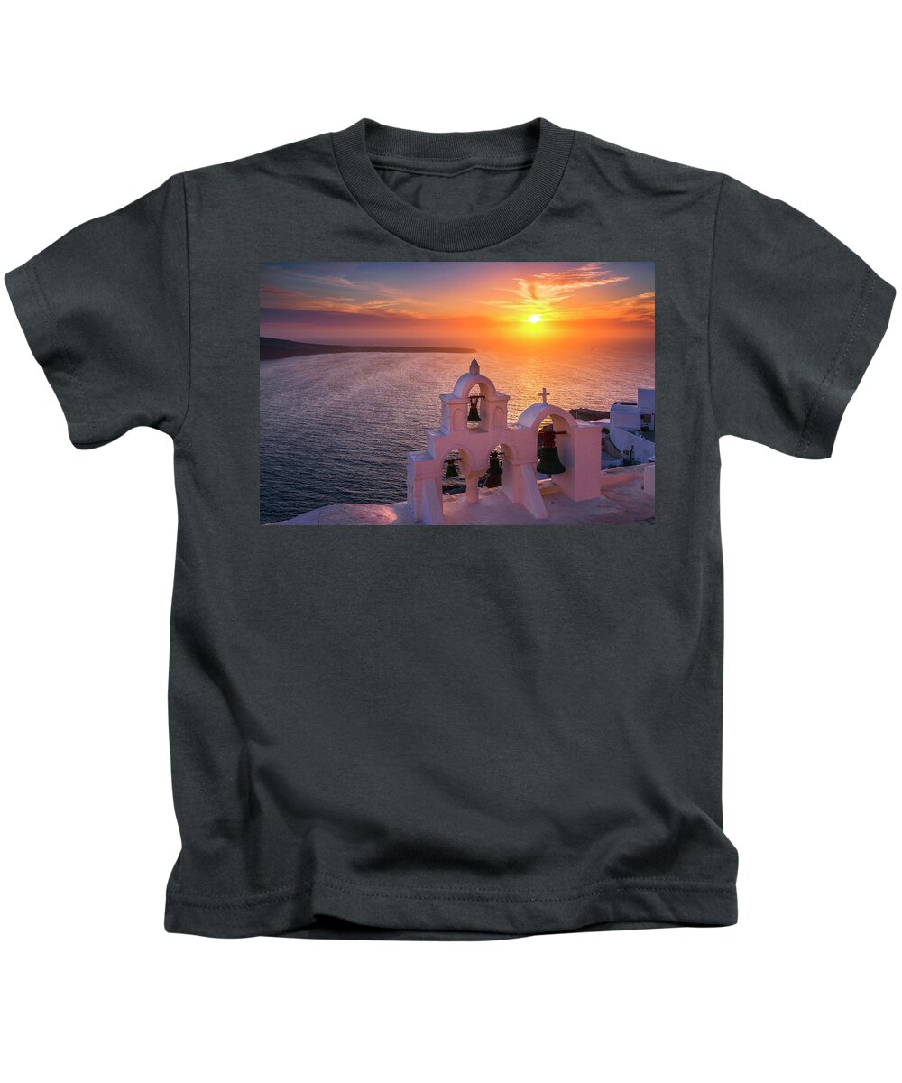 Greece Kids T-Shirt featuring the photograph Santorini Sunset by Evgeni Dinev