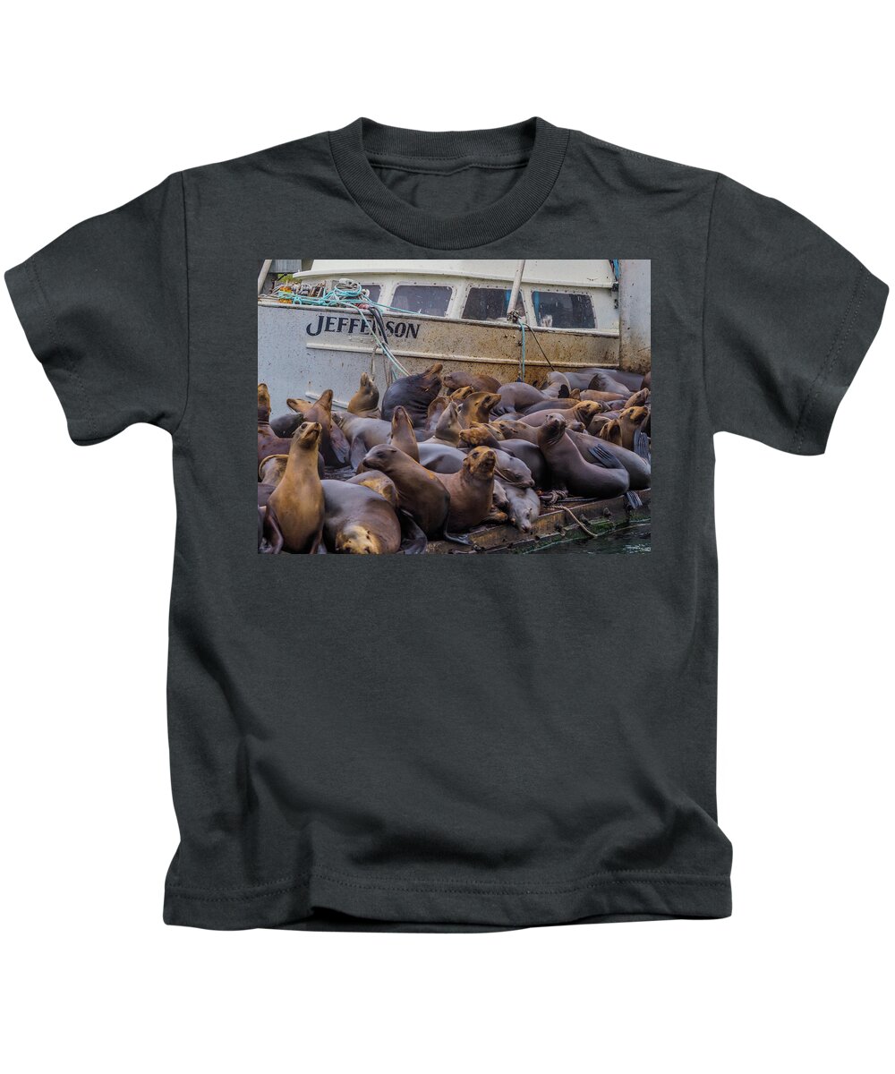 Sea Lions Kids T-Shirt featuring the photograph Sea Lions in the Elkhorn Slough 114 by James C Richardson