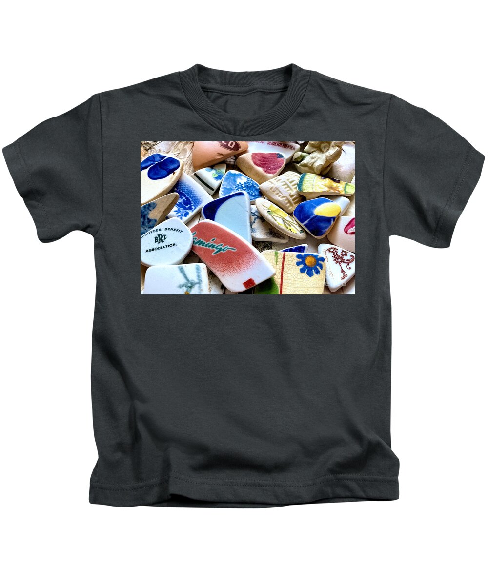 Sea Glass Pottery Kids T-Shirt featuring the photograph Sea pottery by Janice Drew