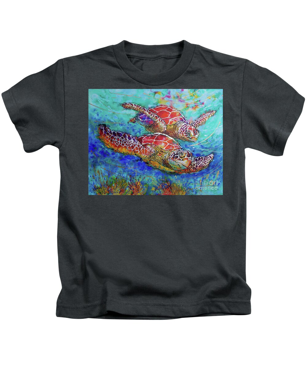  Kids T-Shirt featuring the painting Sea Turtle Buddies II by Jyotika Shroff
