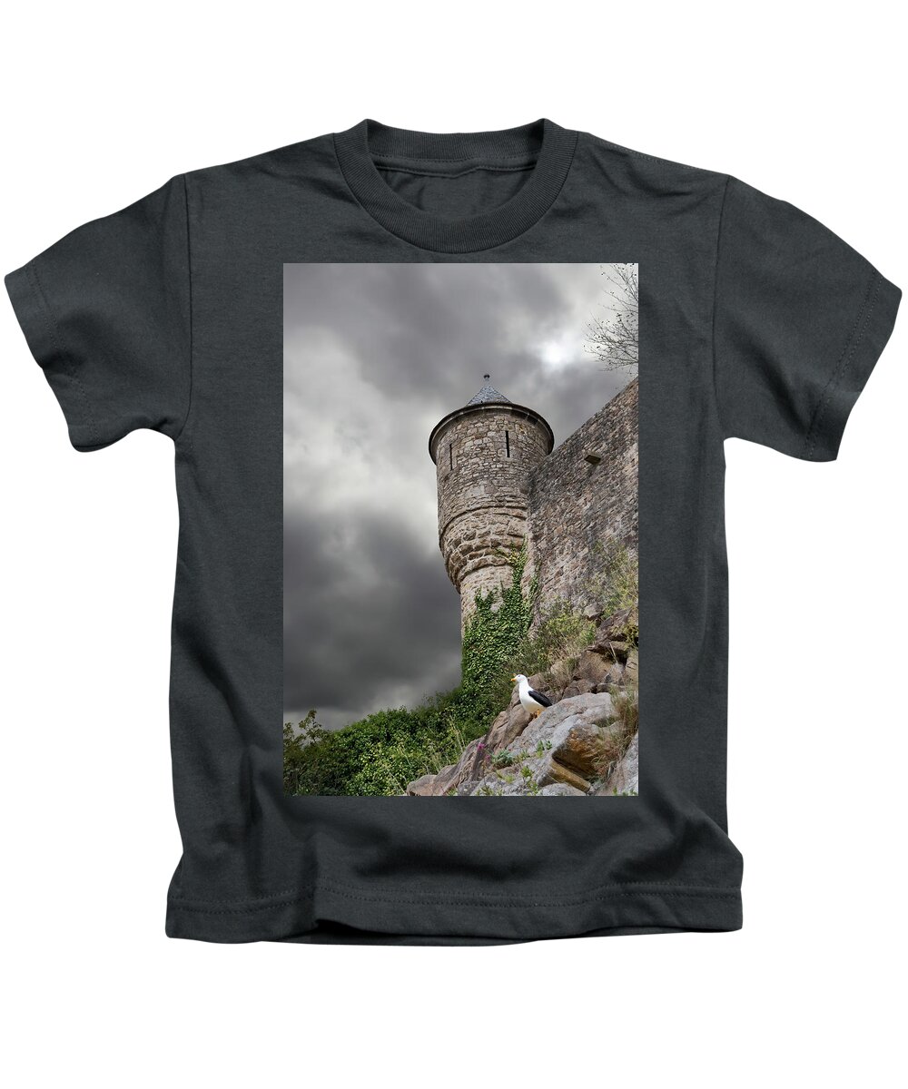 Mont Saint-michel Kids T-Shirt featuring the photograph Seagull at Mont Saint-Michel, France by John Twynam