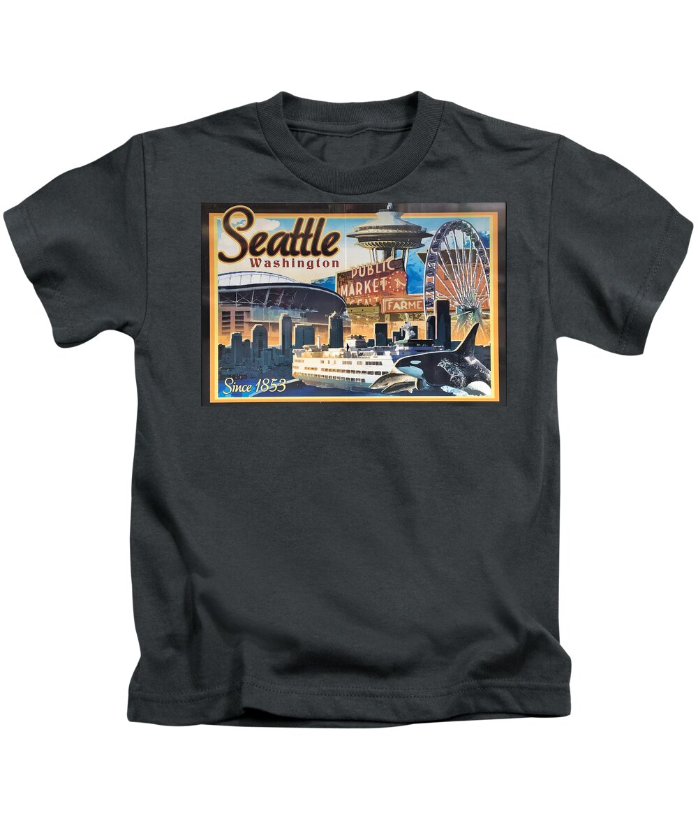 Seattle Kids T-Shirt featuring the photograph Seattle Mural by Jerry Abbott