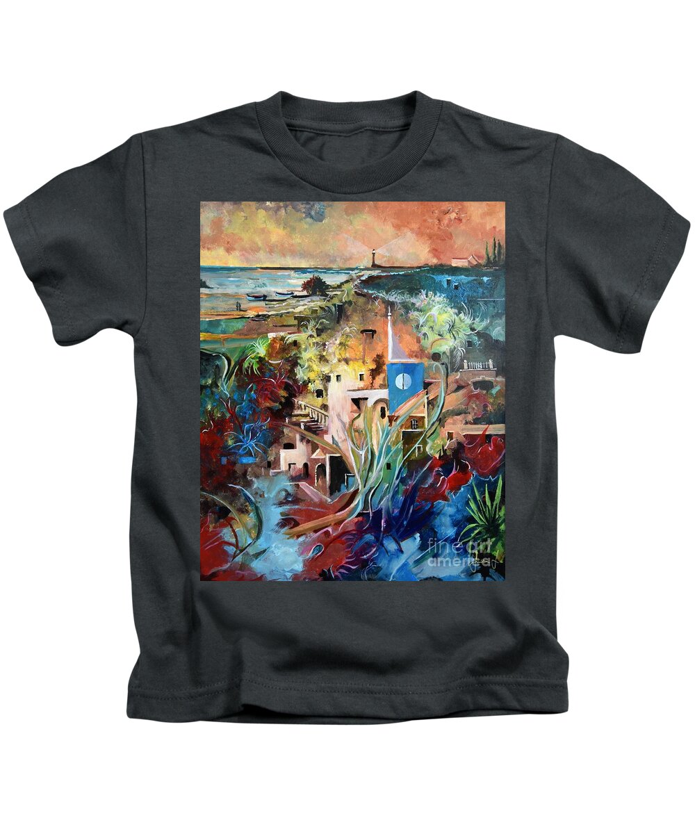 Abstract Kids T-Shirt featuring the painting Secret Cove by Sinisa Saratlic