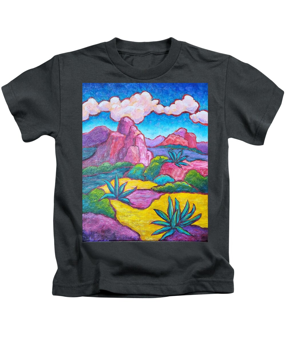 Sedona Kids T-Shirt featuring the painting Sedona Adobe Jack Agave by Terry Ann Morris