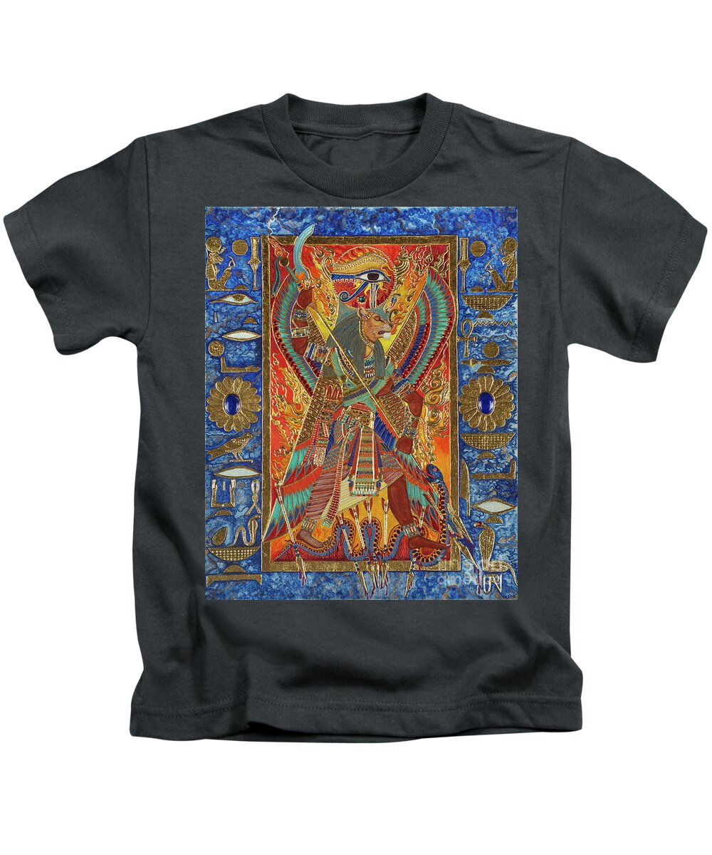 Sekhmet Kids T-Shirt featuring the mixed media Sekhmet the Eye of Ra by Ptahmassu Nofra-Uaa