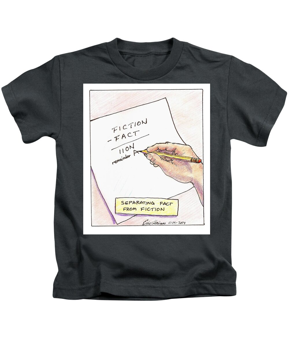 Pun Kids T-Shirt featuring the drawing Separating Fact From Fiction by Eric Haines