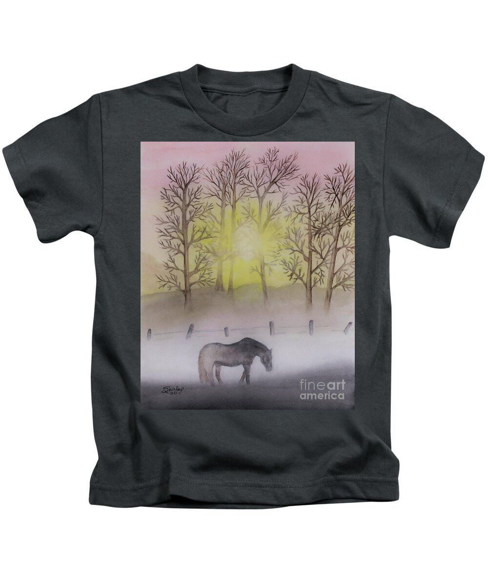 Horse Kids T-Shirt featuring the painting Serenity by Shirley Dutchkowski