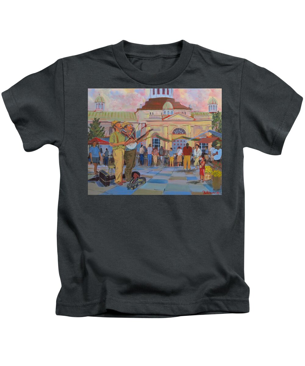 Canada Kids T-Shirt featuring the painting Sheesham and Lotus at City Hall by David Gilmore