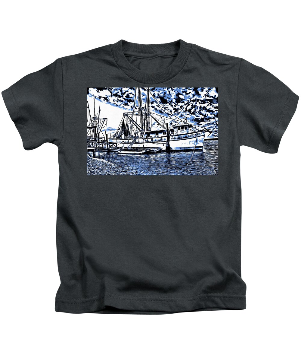 Shrimp Boat Kids T-Shirt featuring the photograph Shrimp Boat Mirage by John Handfield