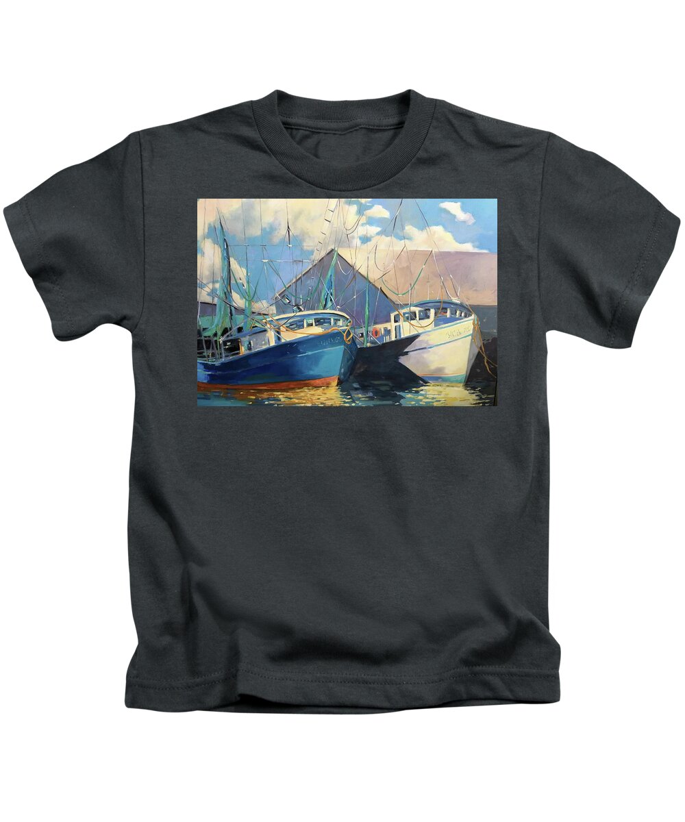 Shrimp Boats Kids T-Shirt featuring the painting Shrimp Boats by Chris Gholson