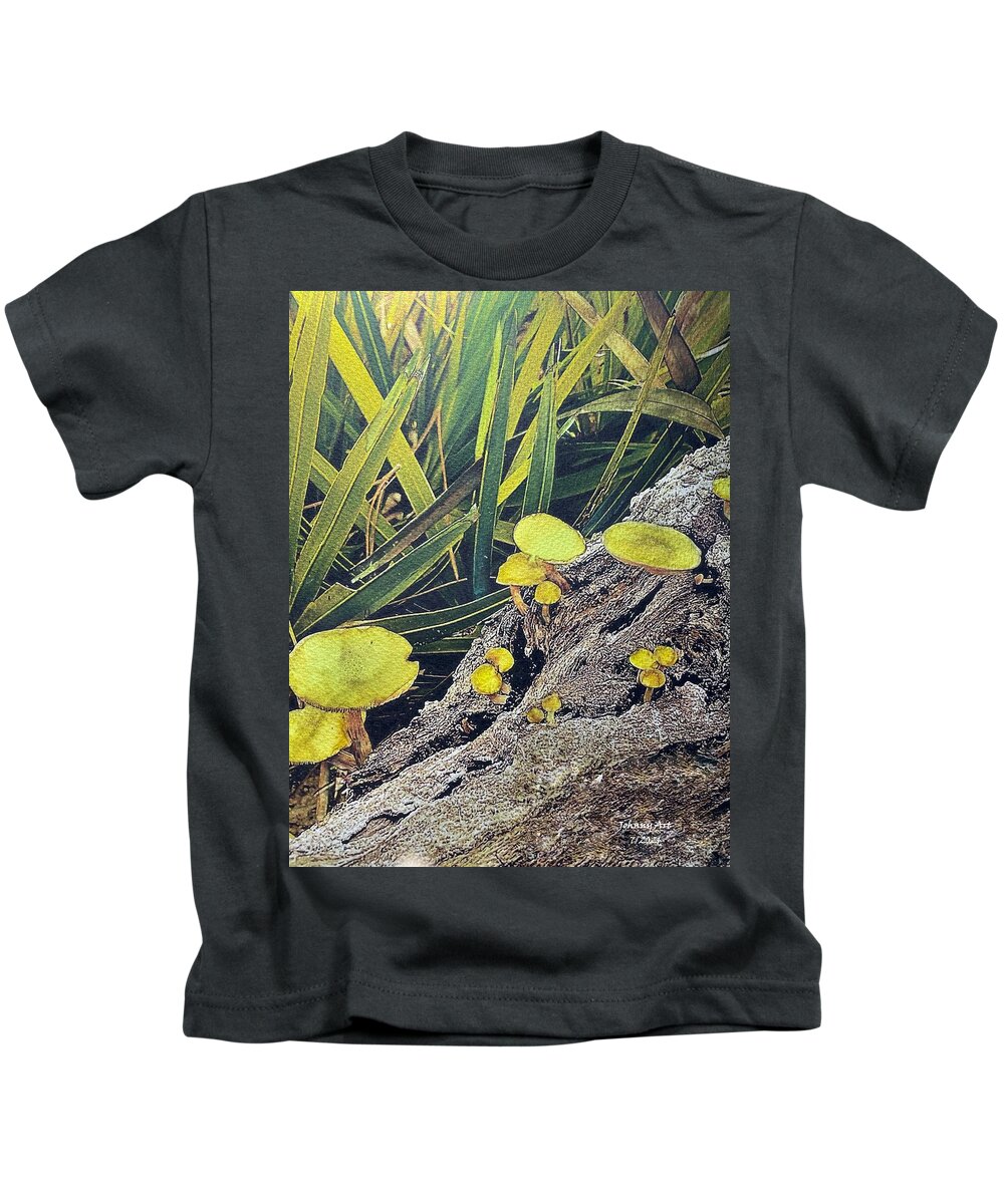 Princess Place Preserve Flagler County Florida Usa John Anderson Kids T-Shirt featuring the mixed media Shrooms 3 by John Anderson