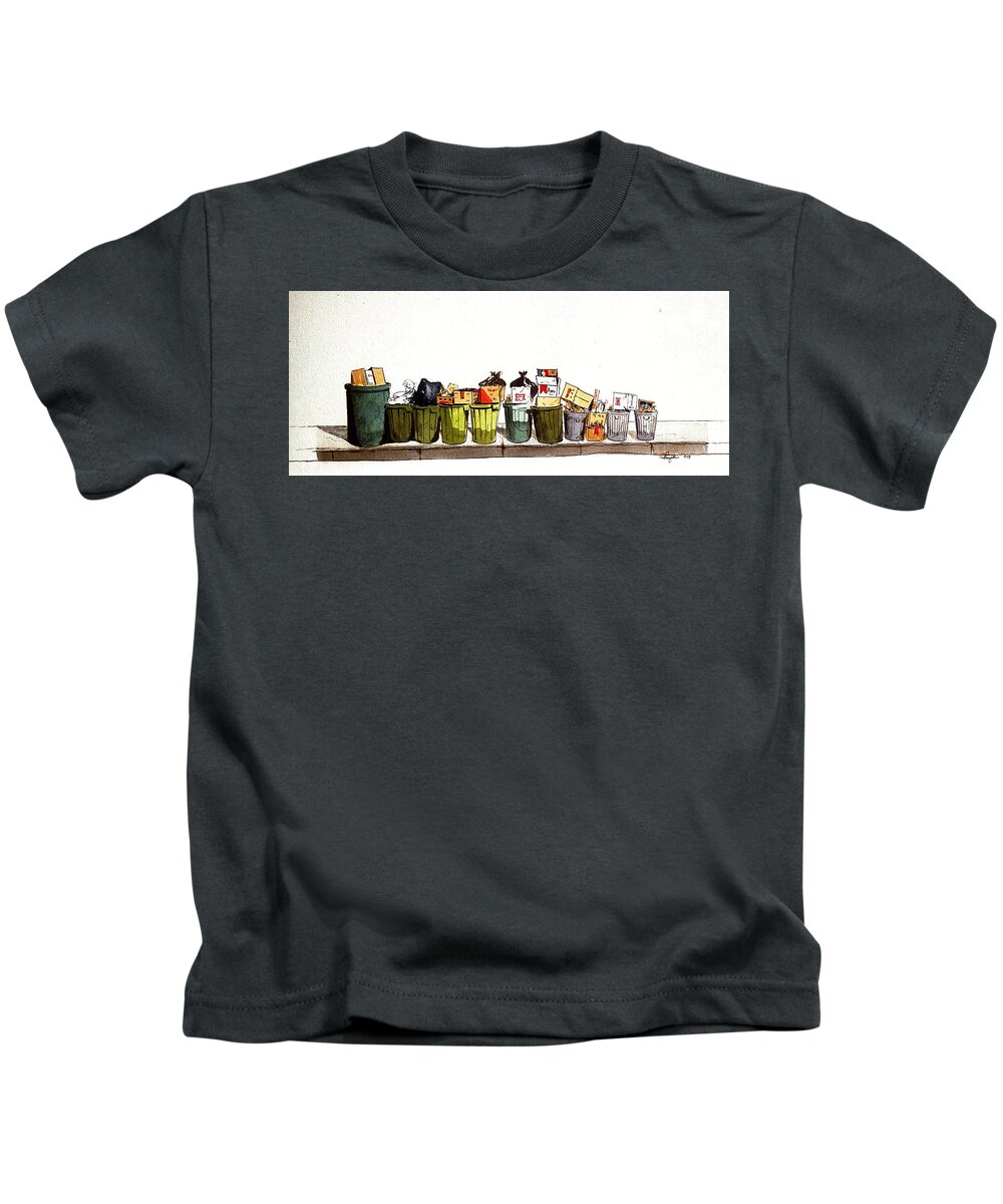 Watercolor Kids T-Shirt featuring the painting Sidewalk Sentinels by William Renzulli