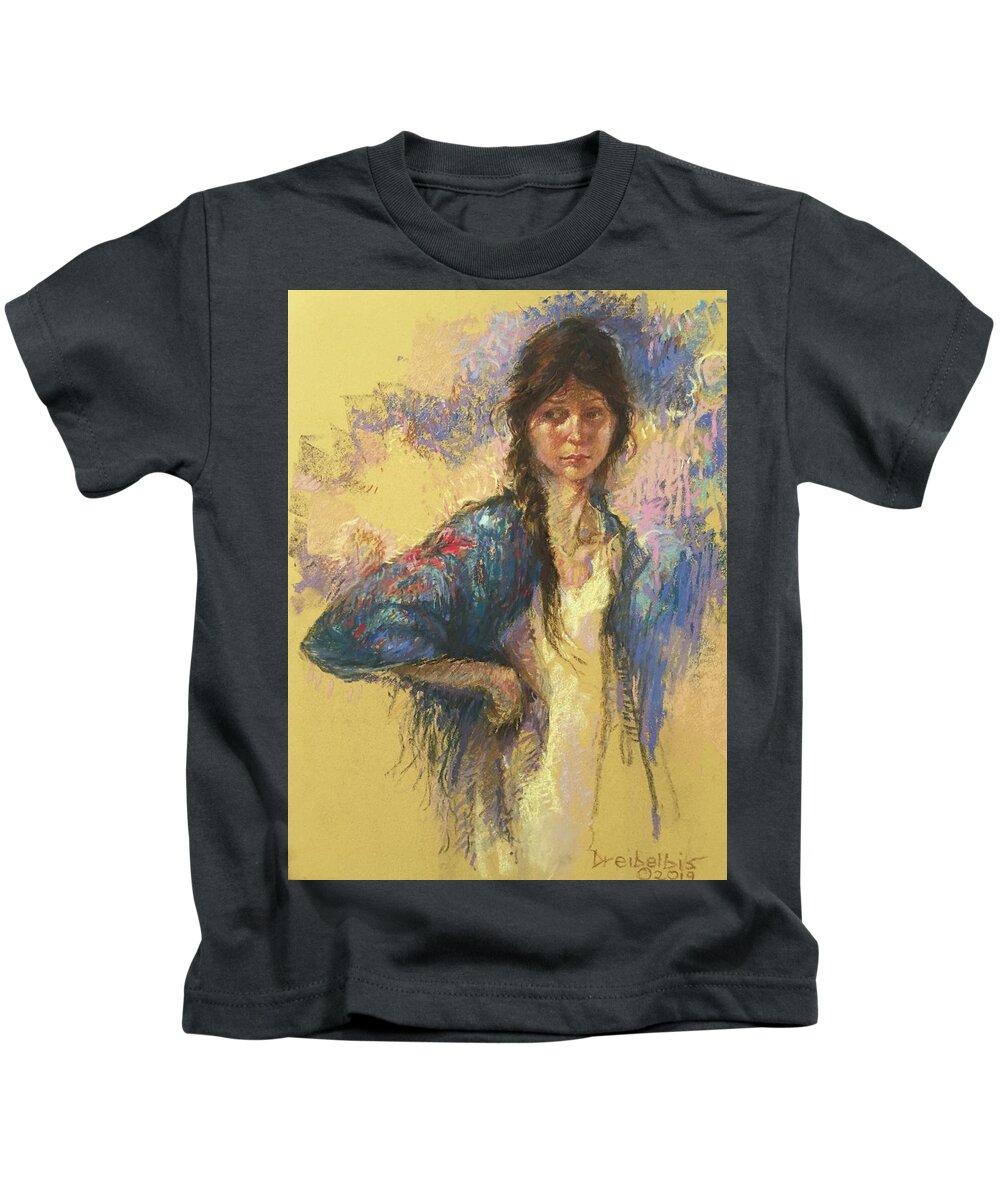 Native American Kids T-Shirt featuring the painting Sideways Glance by Ellen Dreibelbis