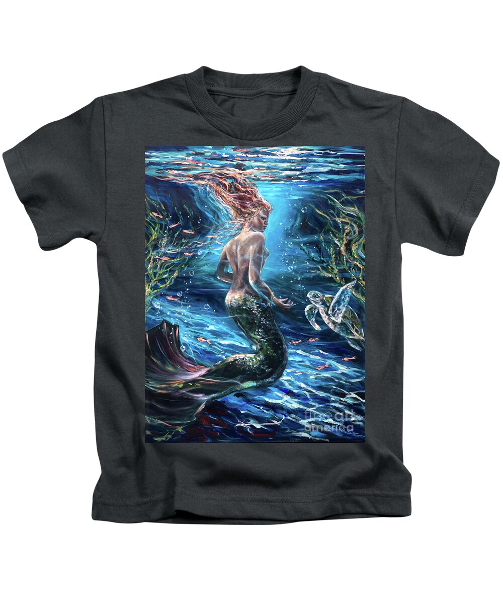 Mermaid Kids T-Shirt featuring the painting Silent Conversation by Linda Olsen