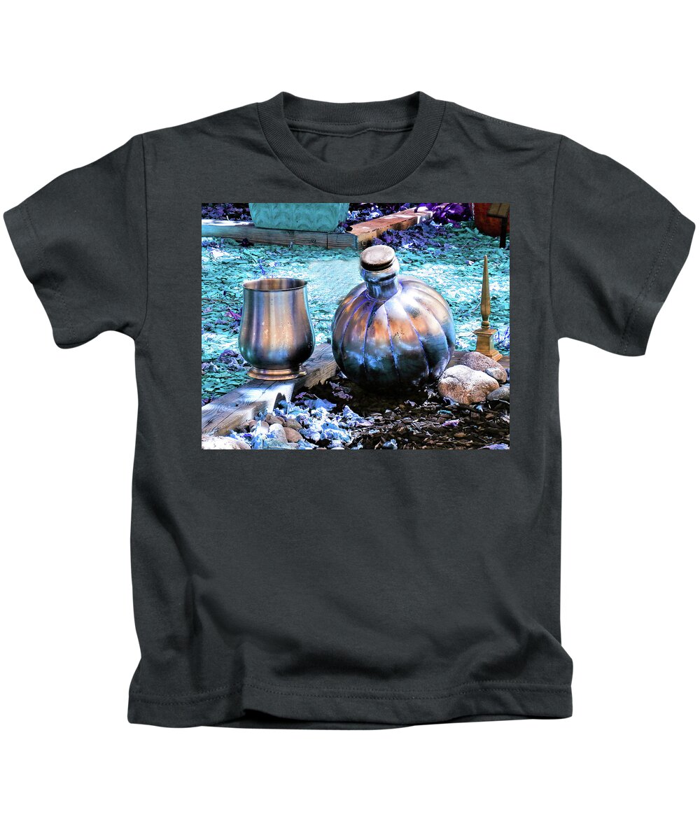 Color Kids T-Shirt featuring the photograph Silver Chalice And Jug Blue by Andrew Lawrence