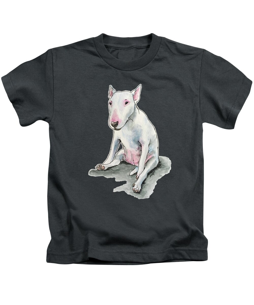 Bull Terrier Kids T-Shirt featuring the painting Sitting Silly by Jindra Noewi