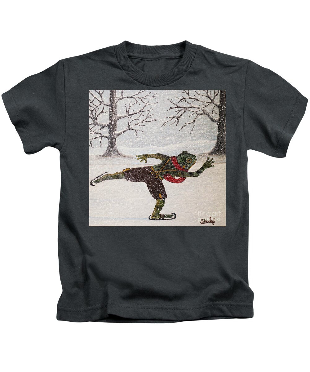Frog Kids T-Shirt featuring the painting Skating Frog by Shirley Dutchkowski