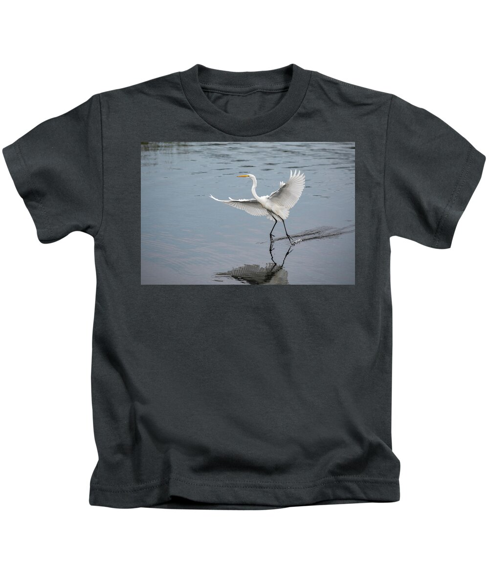 Great Egret Kids T-Shirt featuring the photograph Skid Marks by Denise Kopko