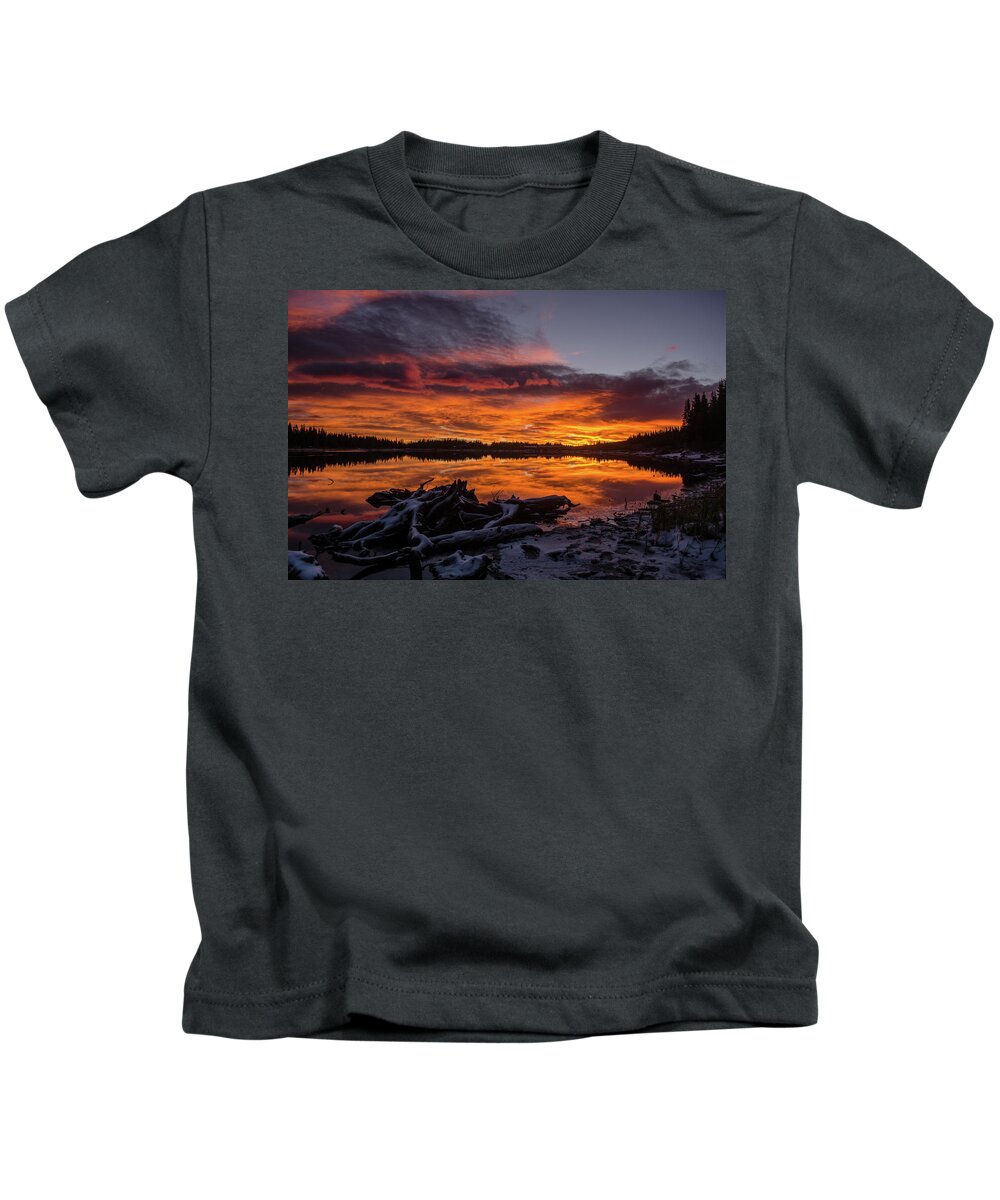 Brainard Lake Kids T-Shirt featuring the photograph Sky on Fire by Linda Villers