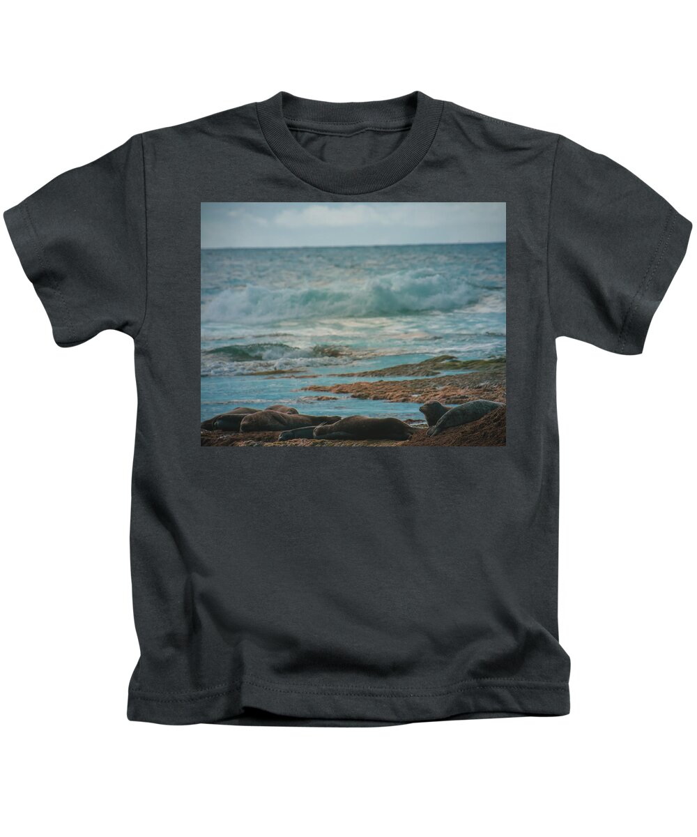 Sleeping Seals Kids T-Shirt featuring the photograph Sleeping Seals by Christina McGoran