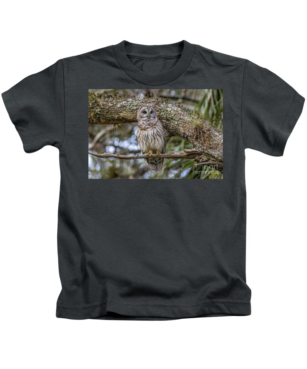 Owl Kids T-Shirt featuring the photograph Small Branch Perch by Tom Claud