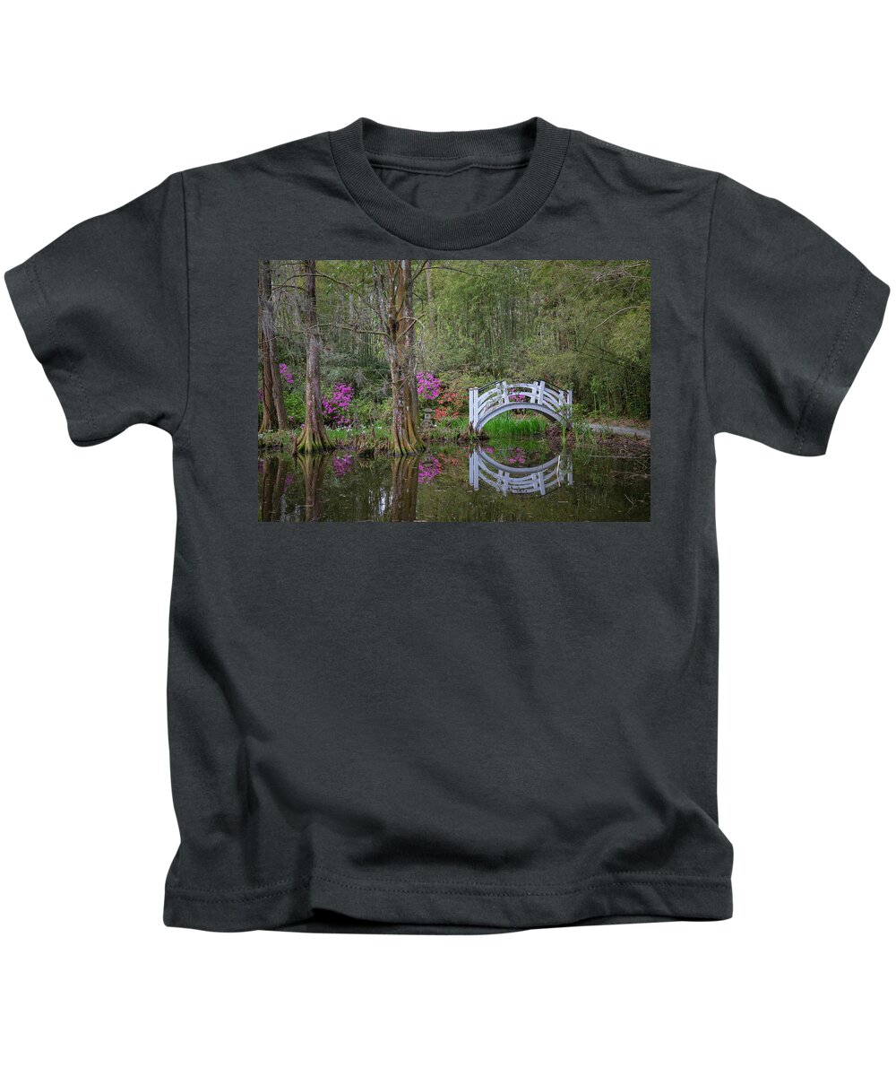 Bridge Kids T-Shirt featuring the photograph Small White Bridge with Reflection by Cindy Robinson