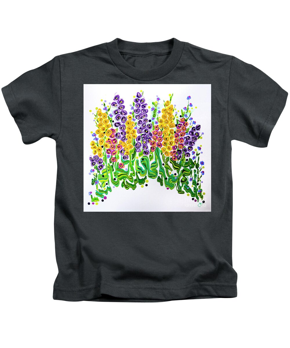 Flower Painting Kids T-Shirt featuring the painting Snaps Gone Wild by Jane Arlyn Crabtree