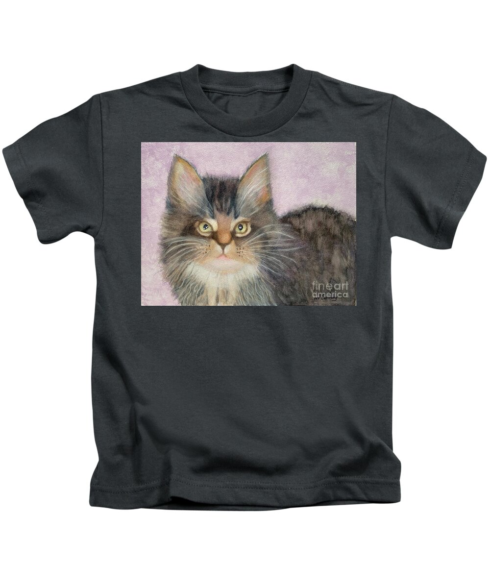 Maine Coon Kids T-Shirt featuring the painting Snickers by Sue Carmony