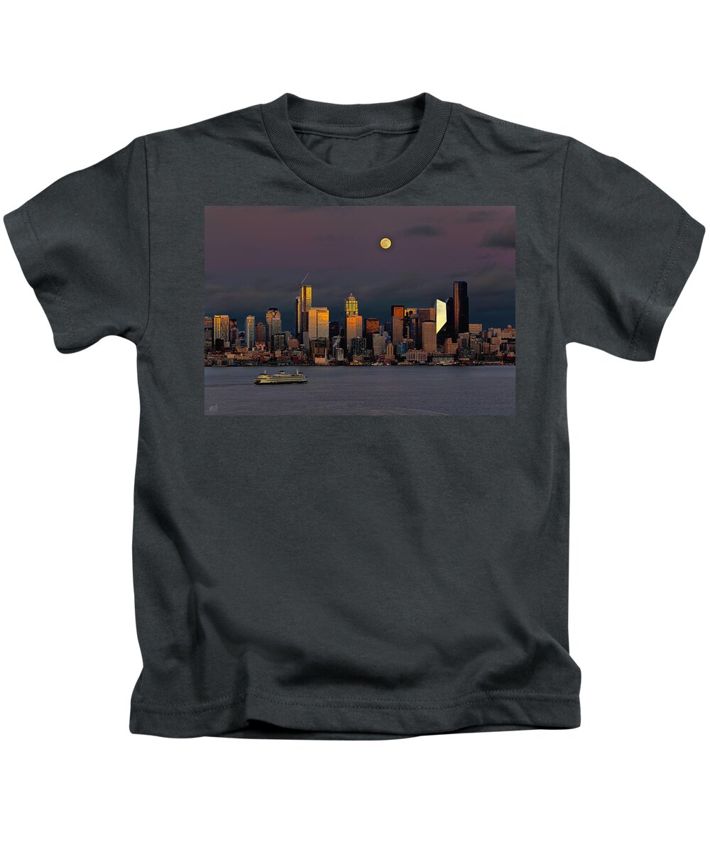 Seattle Washington Kids T-Shirt featuring the photograph Snow Moon by Thomas Ashcraft