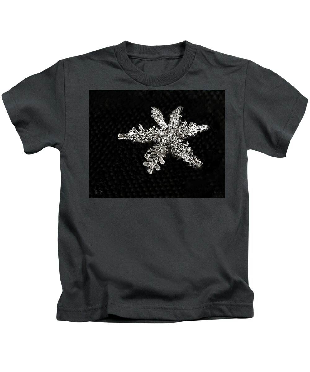 Ice Crystals Kids T-Shirt featuring the photograph Snowflake by Suzanne Stout