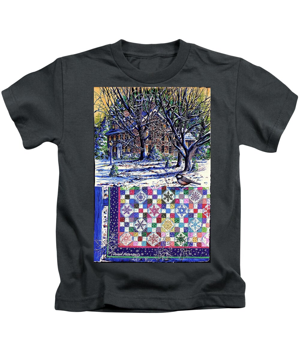 Winter Kids T-Shirt featuring the painting Snowflakes and Snowballs by Diane Phalen