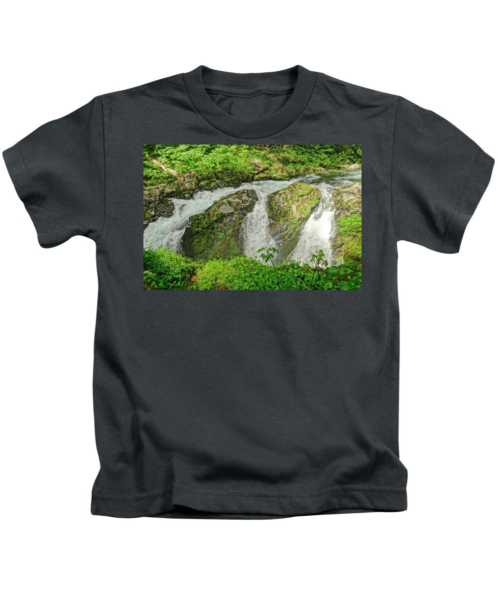 Sol Duc Falls Kids T-Shirt featuring the photograph Sol Duc Falls In Green by Dan Sproul