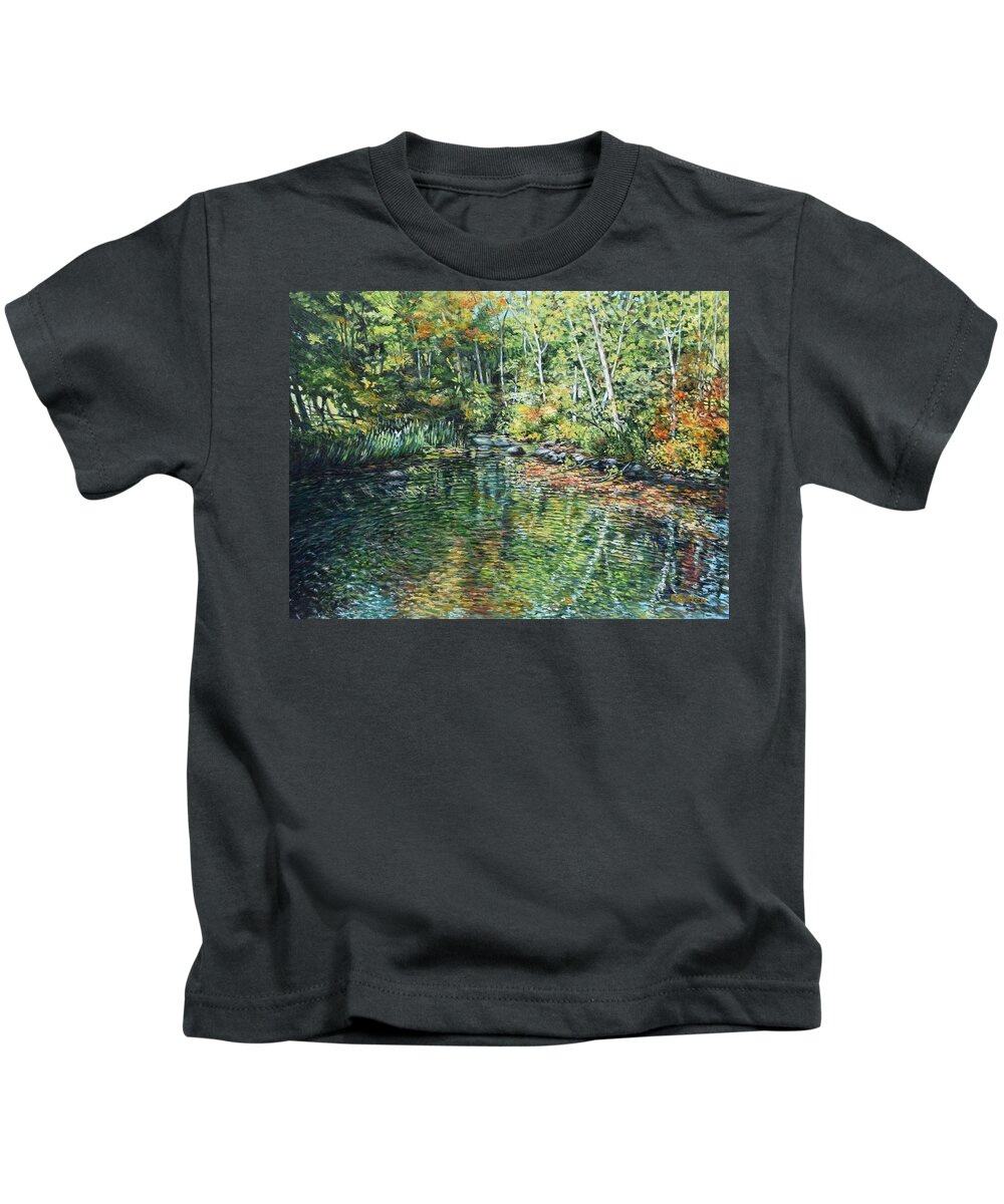 Maine Kids T-Shirt featuring the painting Somes Brook, From The Footbridge by Eileen Patten Oliver