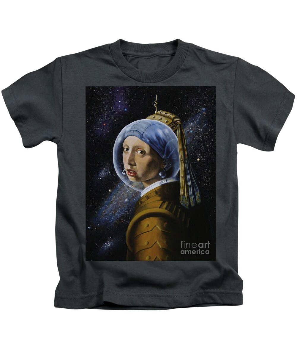 Astronaut Kids T-Shirt featuring the painting Space Girl with Pearl Earpiece, after Vermeer by Ken Kvamme