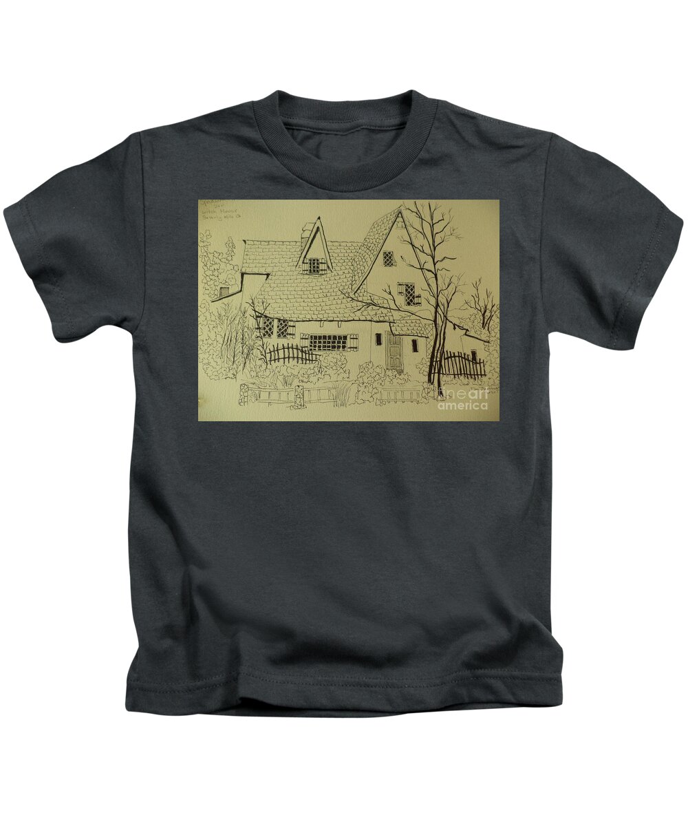  Kids T-Shirt featuring the drawing Spadea House Ink Drawing by Donald Northup