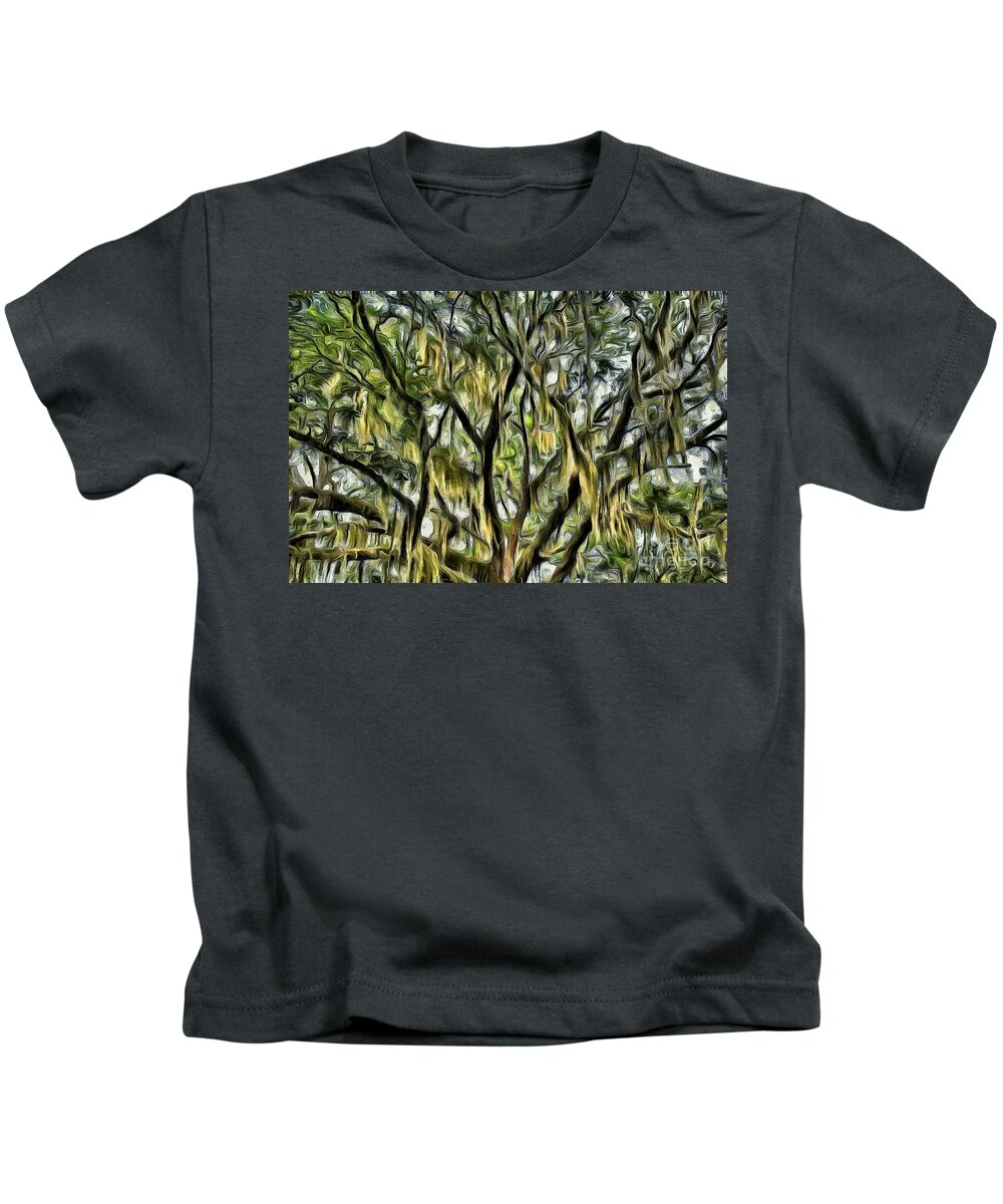 Spanish Moss Kids T-Shirt featuring the photograph Spanish Moss Two - Swirly and Golden by Sea Change Vibes
