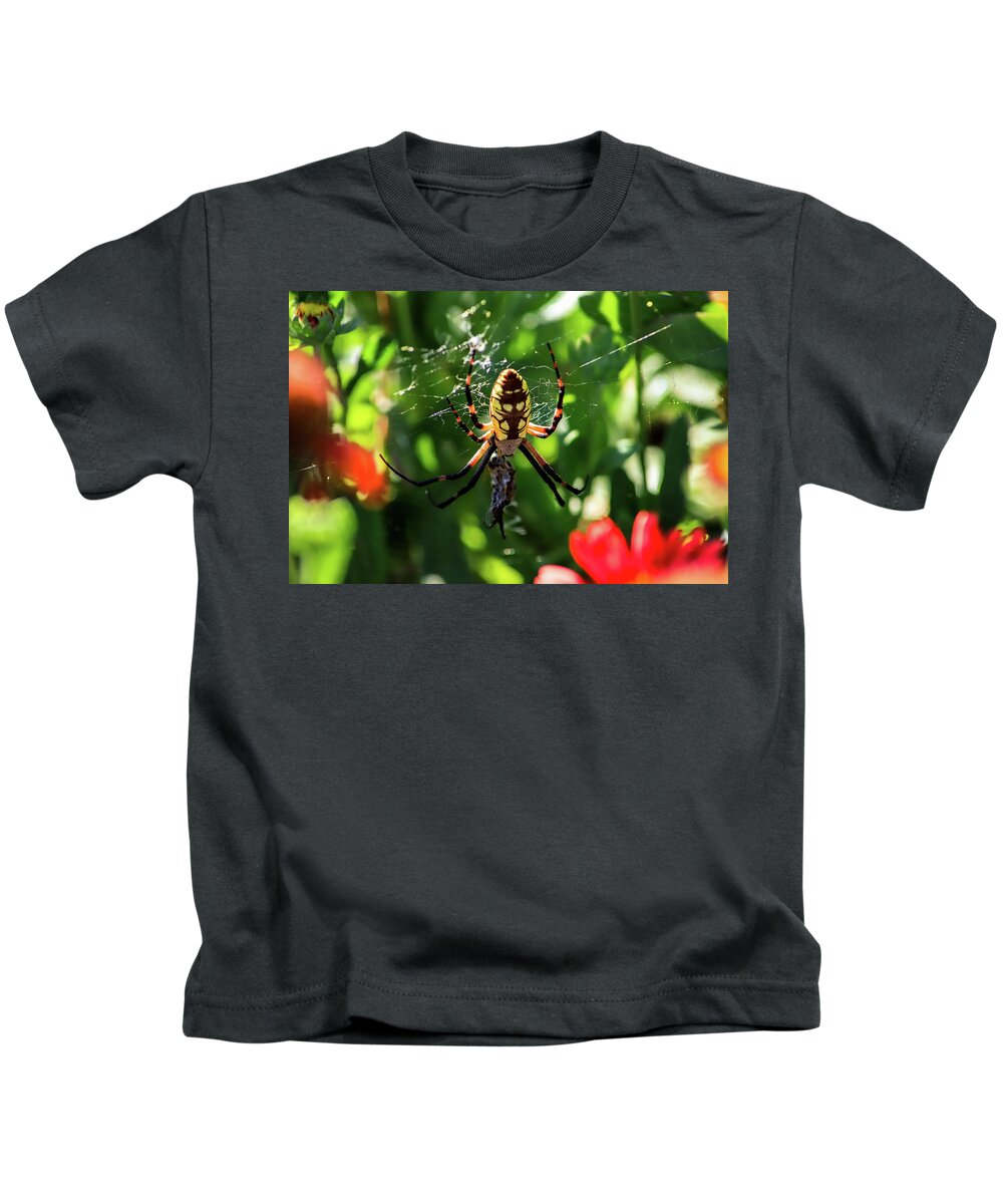 Insects Kids T-Shirt featuring the photograph Spider Feast by Marcus Jones