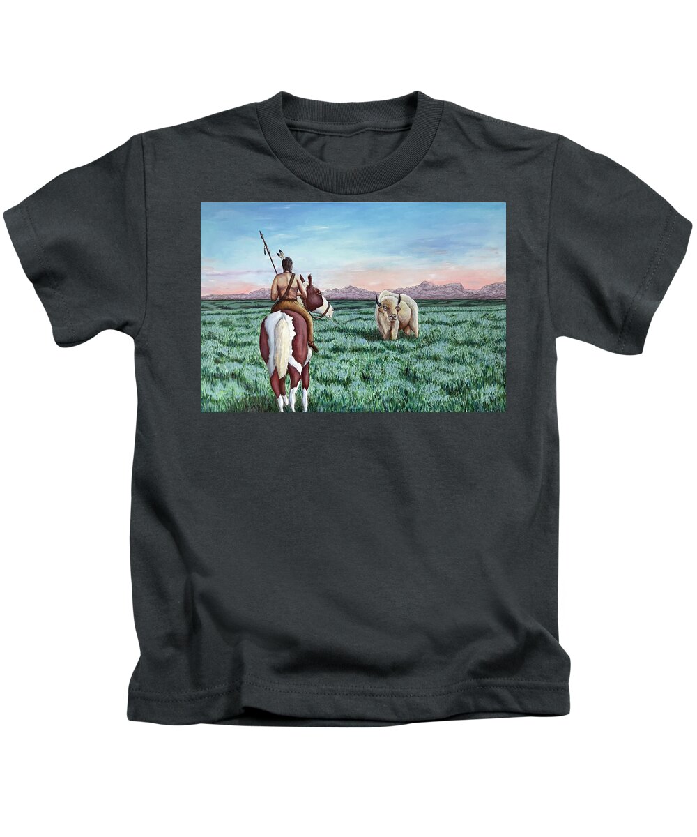 Native American Kids T-Shirt featuring the painting Spiritual Encounter by Mr Dill