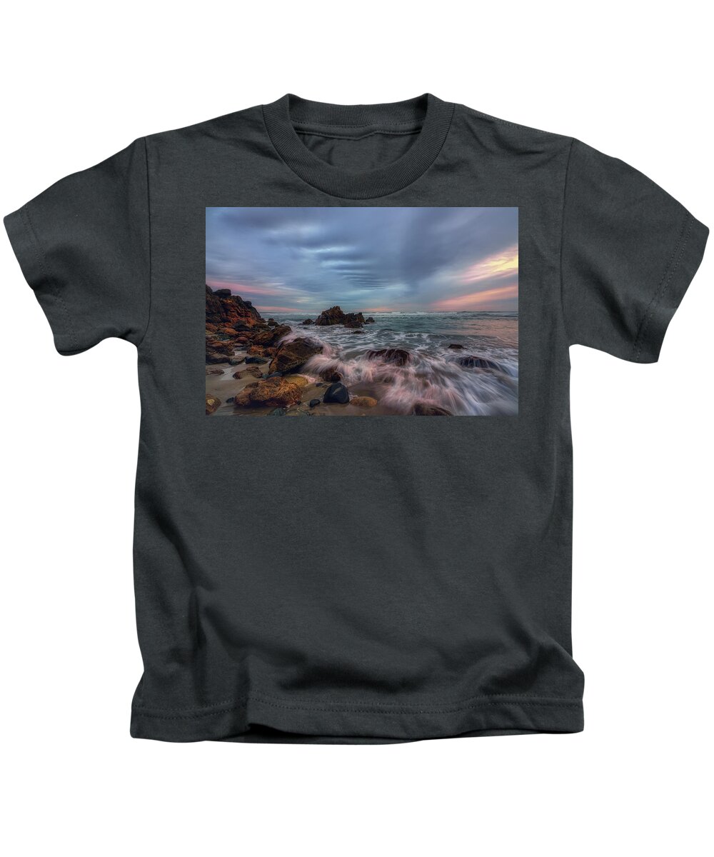 Maine Kids T-Shirt featuring the photograph Splashing Waves on Marginal Way by Penny Polakoff