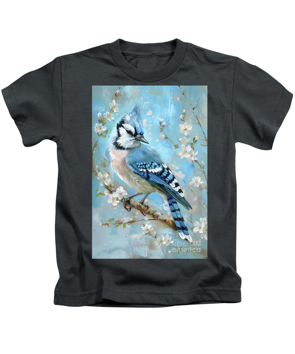 Blue Jay Kids T-Shirt featuring the painting Spring Blue Jay by Tina LeCour